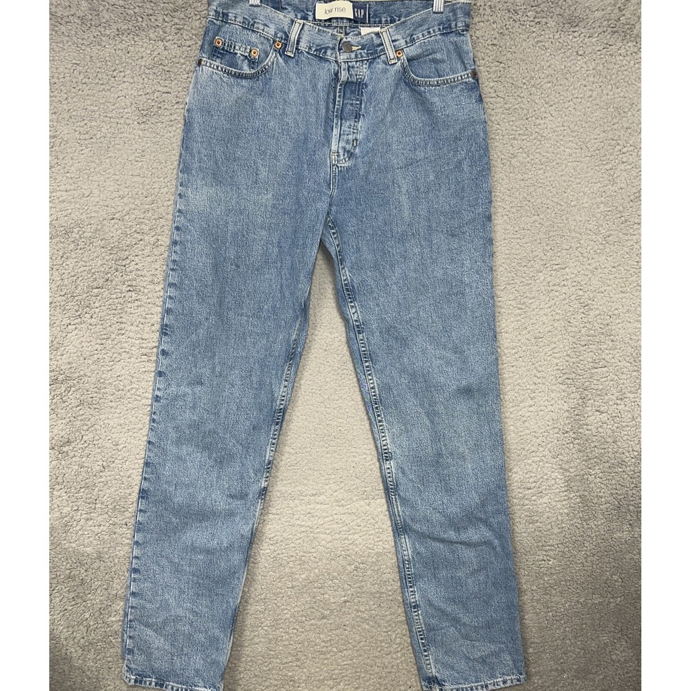 VTG Gap Low Rise Jeans Women 32 x32.5 Light Blue Wash Denim Button Fly Pants 90s